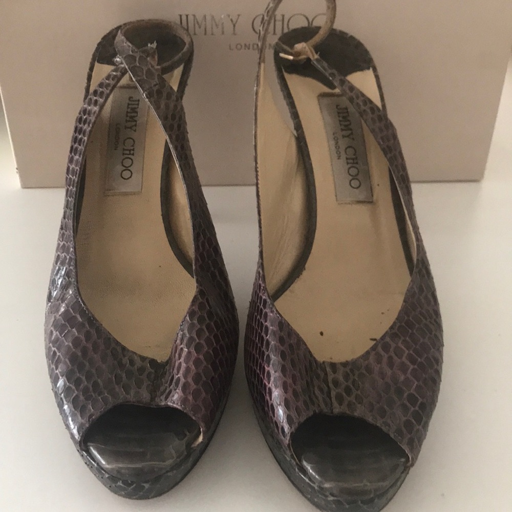 Purple/grey snakeskin peep toe Jimmy Choo heels